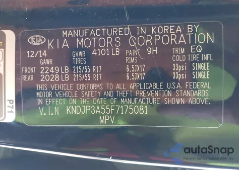 2015 Kia Soul + z USA, uszkodzony, nr VIN KNDJP3A55F7175081